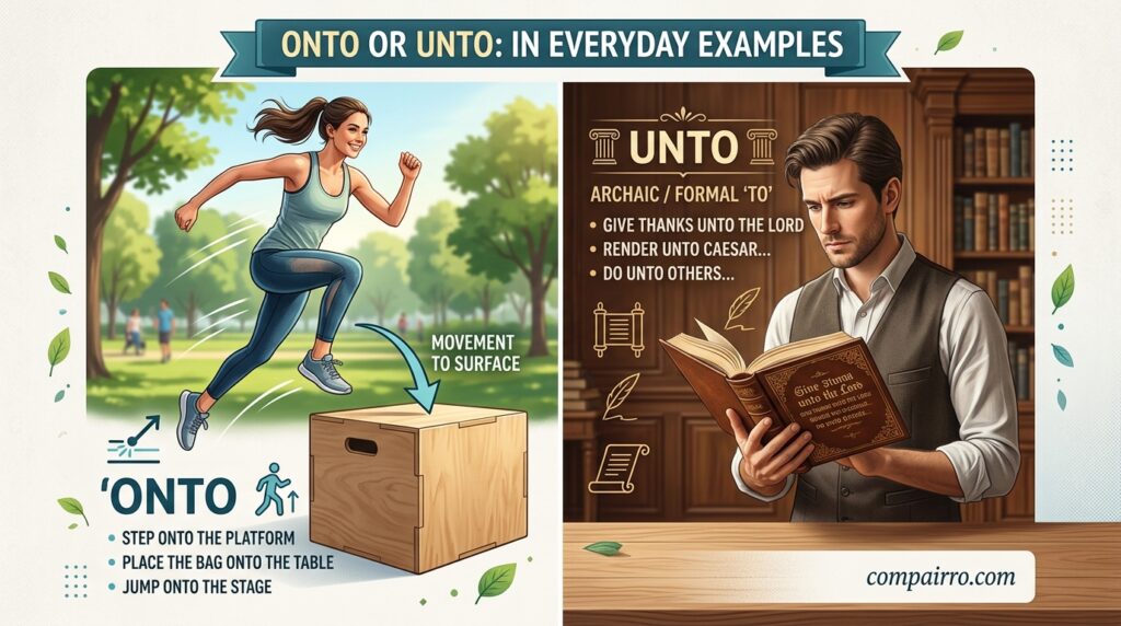 ONTO OR UNTO IN EVERYDAY EXAMPLES
