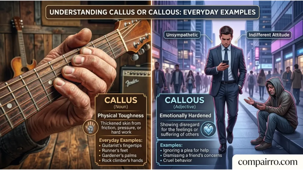 CALLUS OR CALLOUS IN EVERYDAY EXAMPLES
