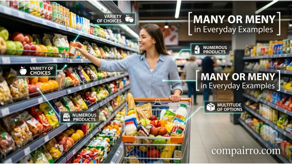 Many or Meny in Everyday Examples