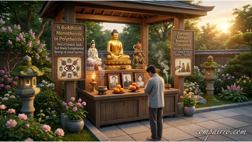 Is Buddhism Monotheistic or Polytheistic in Everyday Examples?