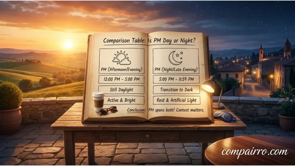 Comparison Table: Is PM Day or Night?