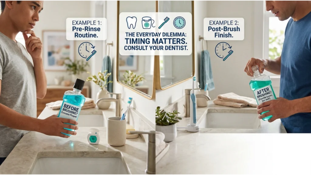 MOUTHWASH BEFORE OR AFTER BRUSHING IN EVERYDAY EXAMPLES