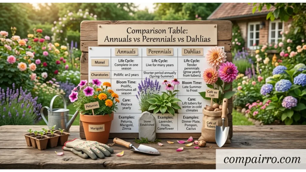 Comparison Table: Annuals vs Perennials vs Dahlias