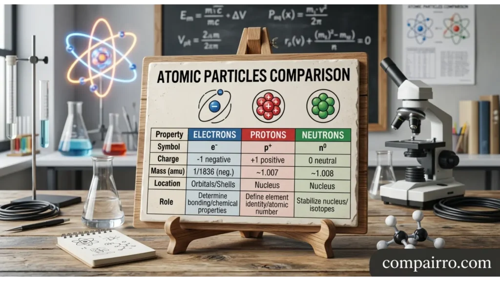 Comparison Table: Electrons, Protons, and Neutrons