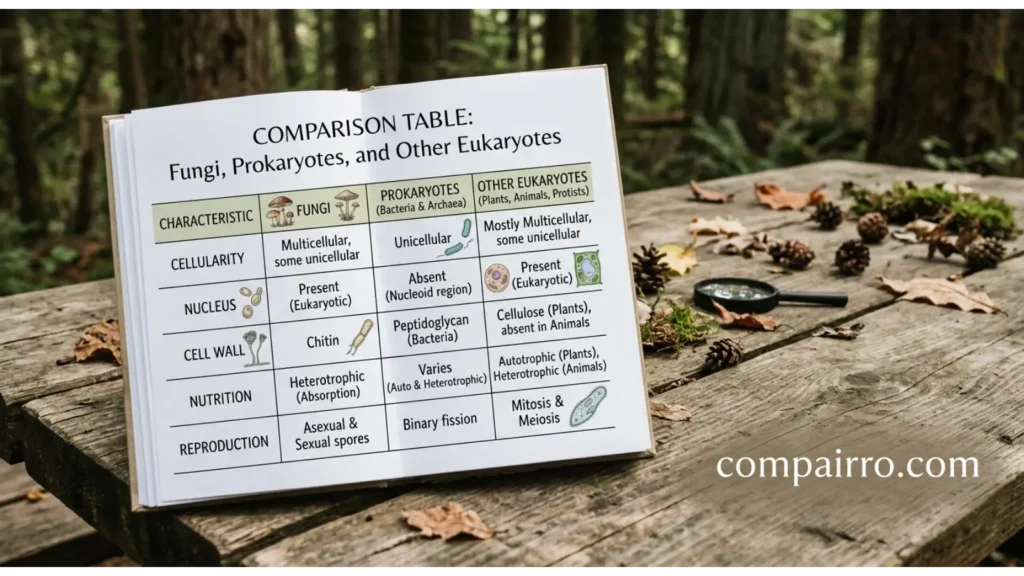 Comparison Table: Fungi, Prokaryotes, and Other Eukaryotes