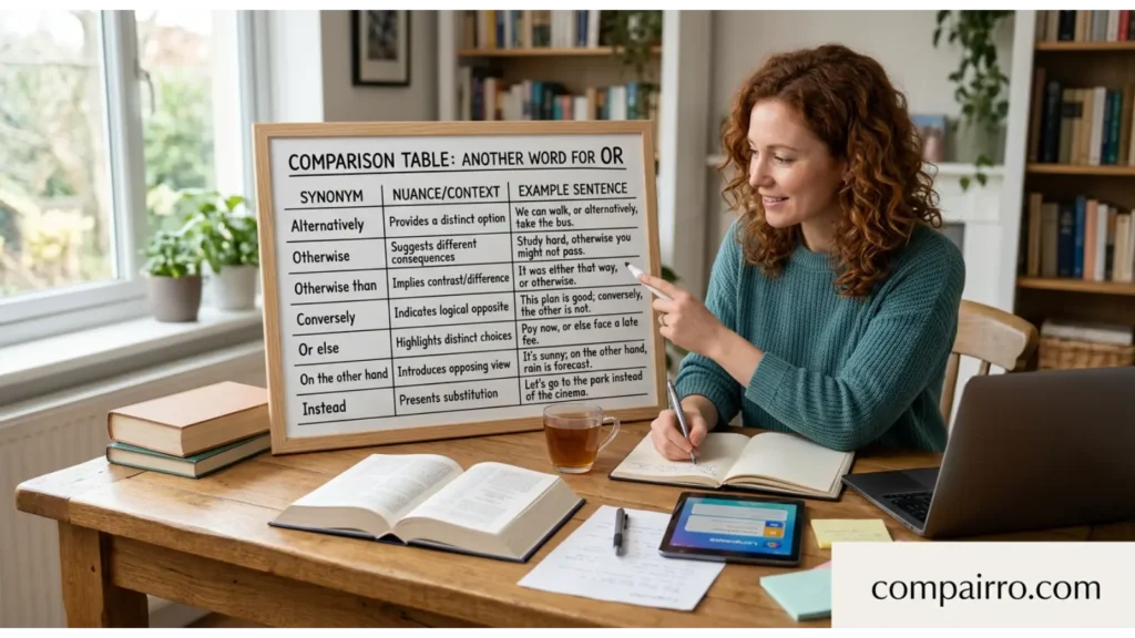 Comparison Table: Another Word for Or