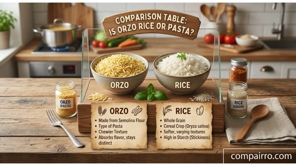 Comparison Table: Is Orzo Rice or Pasta?
